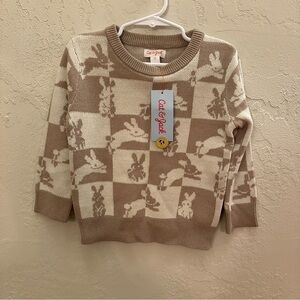 Cat & Jack Tan and Cream Checkered Bunny Sweater